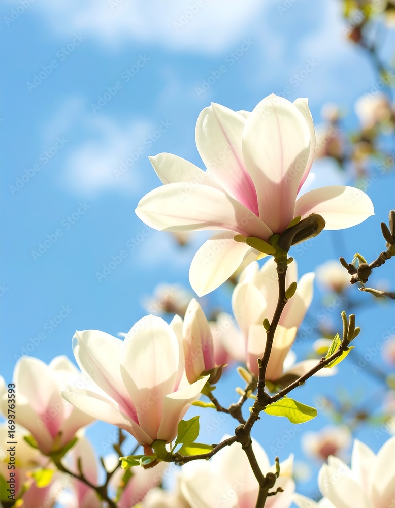 Obraz premium Blossoming magnolias against a vibrant blue sky