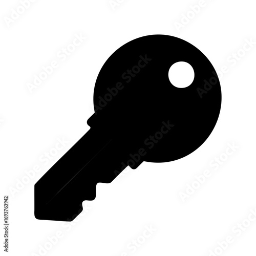 Isolated black and white modern metal key for security and access control
