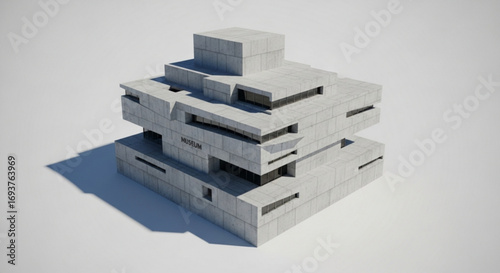 Modern architecture museum building design concept with concrete structure and contemporary style facade design