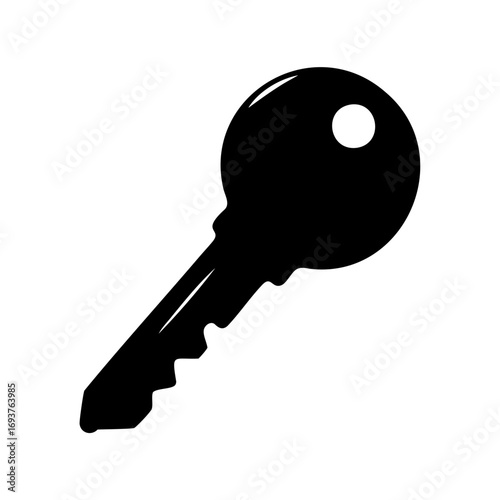 Silhouette image of a modern key on a white background isolation