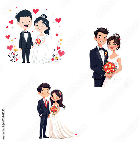 Vsai happy wedding couples holding hands and smiling, celebrating their love