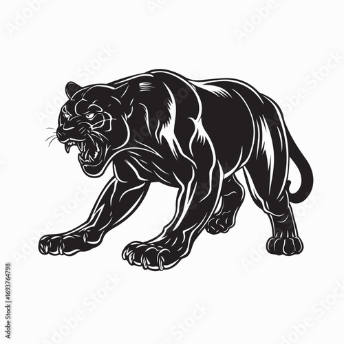 Black Panther Vector Illustration Majestic Wild Cat Animal Silhouette Design