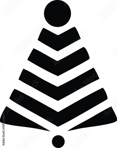 Abstract geometric bell shape with chevron layers and dot accents in bold black silhouette