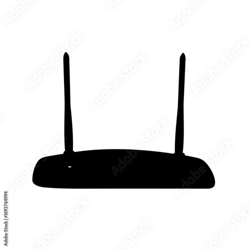 Silhouette of a wireless router with two antennas on a white background