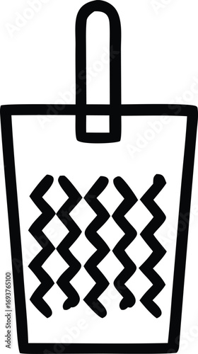 Simple line art icon of a bucket filled with wavy lines representing water or liquid and a handle for carrying purposes.