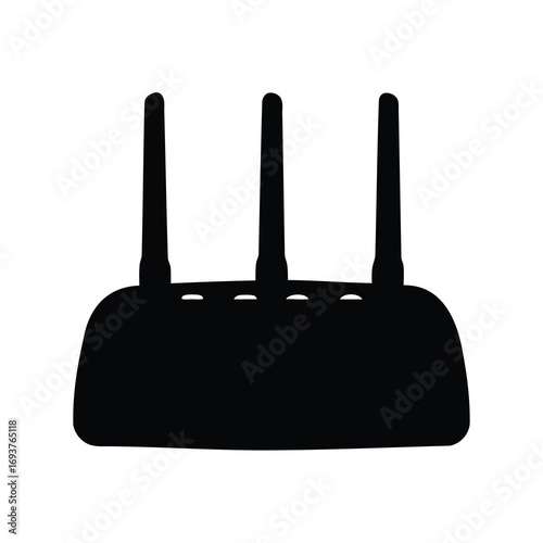 Sleek black wifi router with three antennas for wireless internet access