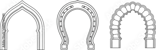 Different types of arches, including pointed, horseshoe, and compound arches.
