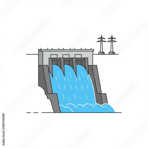 Hydroelectric Dam Illustration Power Generation Water Energy Resources Icon