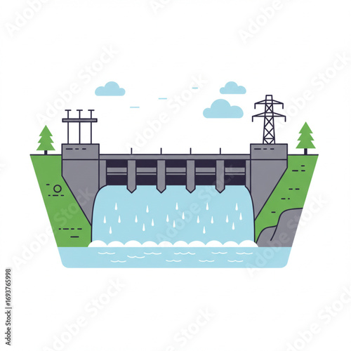 Hydroelectric Dam Illustration Power Generation Water Energy Environment Reservoir