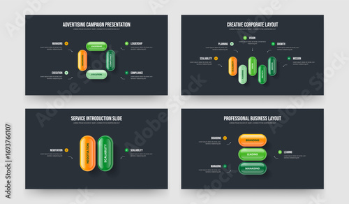 Financial Campaign Four Five Two Three Option Diagram Presentation Layout Vector Illustration Set. Enterprise Growth 4 5 2 3 Element Infographic Frame Design Bundle.