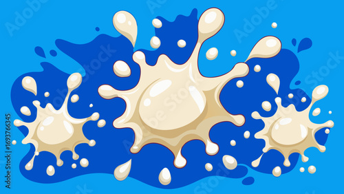 Vector art of a splash of milk on a blue background creates a dynamic and eyecatching design, perfect for illustrating dairy products or healthy eating concepts