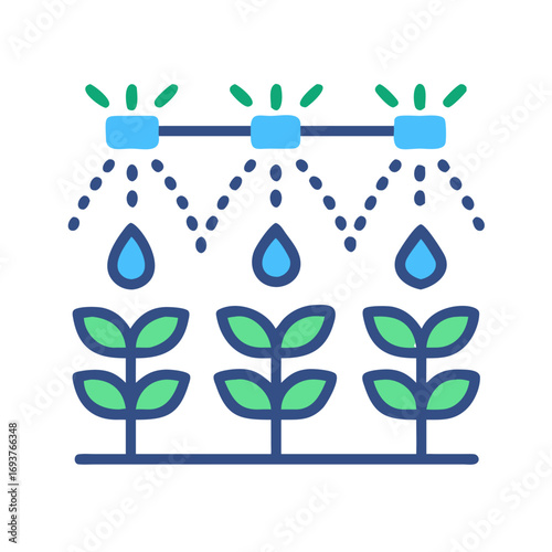 Irrigation system icon in flat style with blue and green colors