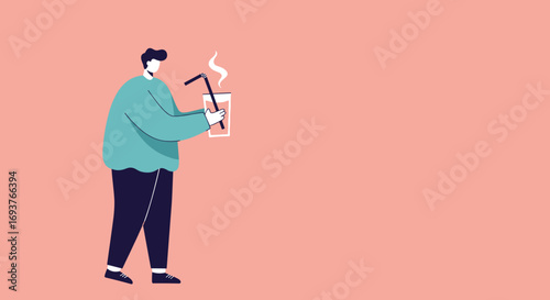 Person holds a steaming drink with a straw, illustrating a casual refreshment, coffee break, or relaxed lifestyle. Perfect for business and daily life concepts.