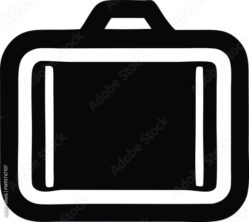 Simple black and white icon of a suitcase perfect for travel and luggage related graphics needs