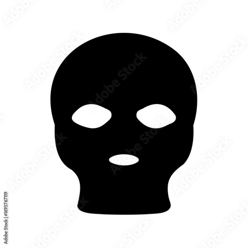 Silhouette of a person wearing a full face ski mask costume