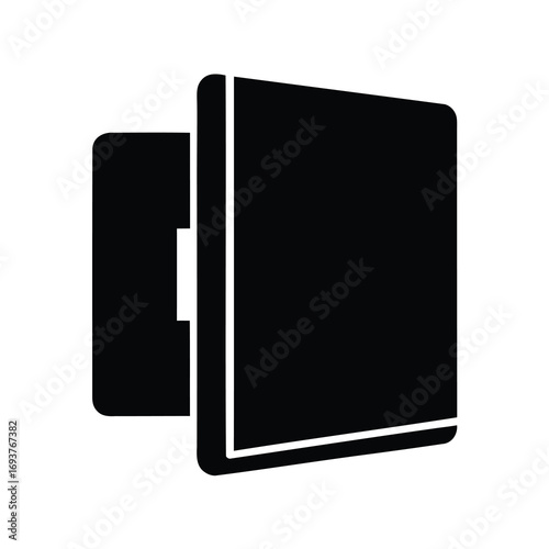 Wall mounted rectangular box with an opening, solid black and white illustration