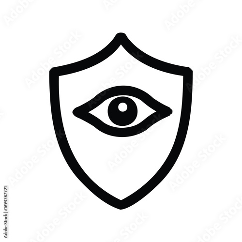 Eye inside shield symbolizing security, protection, and surveillance with a minimalist design