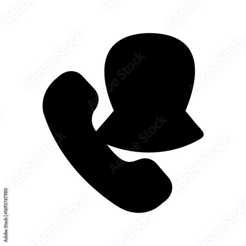 Black and white icon of a telephone receiver and conversation bubble