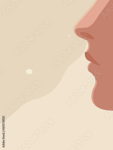 A gentle profile of a person aligns with soft pastel colors, highlighting smooth contours and serene expression. The minimalist style evokes calmness and simplicity.