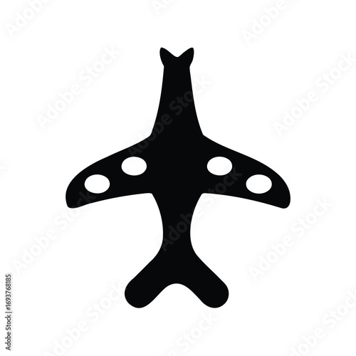 Silhouette of a stylized airplane with white circles, isolated on white