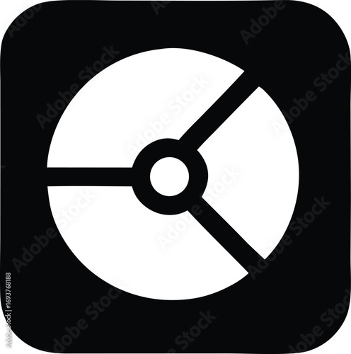 Abstract geometric shape symbol representing a disc or wheel with central hub and three spokes