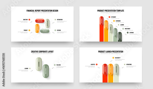Enterprise Performance Four Five Two Three Step Infographic Slideshow Layout Vector Illustration Set. Business Growth 4 5 2 3 Element Diagram Presentation Design Collection.