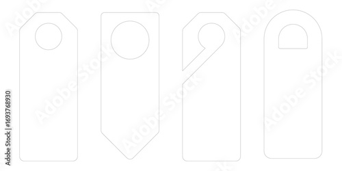 Template set of laser cut door hangers for hotel knob use. Paper tag vector design with icon labels for do not disturb or welcome room signs. Flat mockup isolated on white background