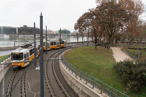 tram in Budapest - next to the Danube river