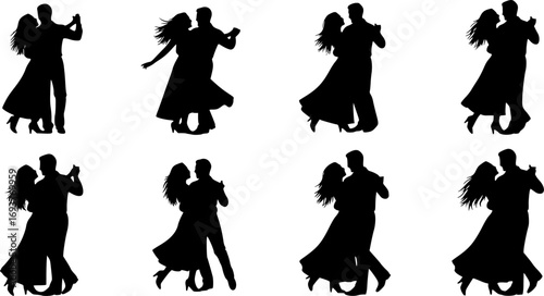 Collection of couples in different poses vector silhouette set illustration