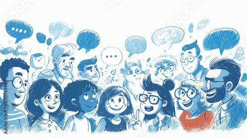 A lively group of diverse individuals is gathered in a park, enjoying conversations and sharing laughter.