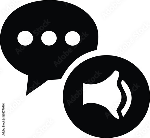 Speech bubble and megaphone icon symbolizing communication announcement public speaking and broadcasting messages effectively