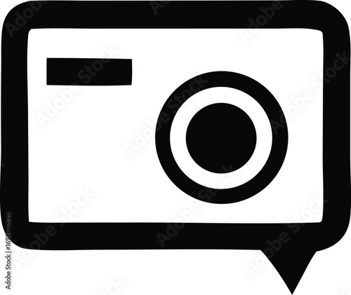 Digital camera icon in speech bubble graphic design representing photography communication and mobile device snapshot