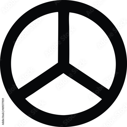 Iconic peace symbol geometric design black outline circle tri-line design graphic abstract simple emblem communication unity hope