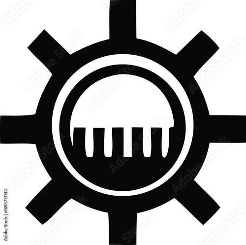 Abstract cogwheel symbol with internal detail geometric design clean modern emblem graphic resource for industrial and mechanical themes
