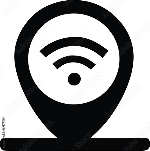 Location pin with wi-fi signal icon for navigation and connectivity symbolizing wireless access points nearby
