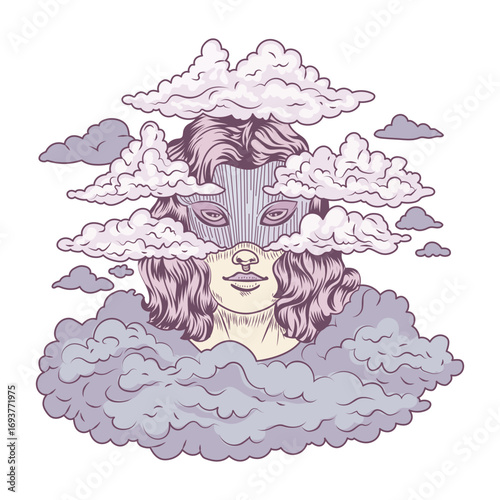 A flat style illustration showing a face mask 
