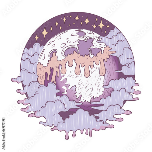 A flat style illustration representing melting moon 
