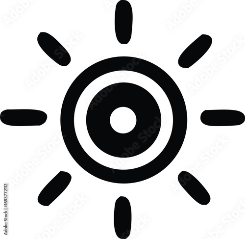 Simple sun icon symbol stylized graphic design represents brightness warmth light weather solar energy celestial body