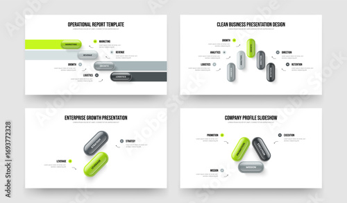 Corporate Forecast 4 5 2 3 Step Infographic Slide Template Collection. Modern Showcase Four Five Two Three Option Diagram Slideshow Layout Vector Illustration Set.
