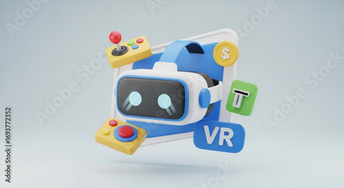 Immersive virtual reality gaming experience with vr headset and controllers illustration design concept