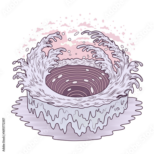 A flat style illustration representing ocean storm 
