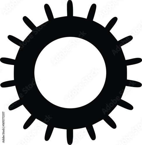 Stylized sun icon with jagged rays simple black and white graphic symbol for summer heat weather celestial body