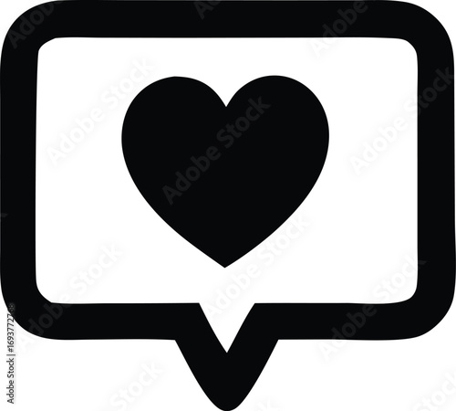 Simple heart icon in speech bubble graphic for social media likes and love messaging applications communication