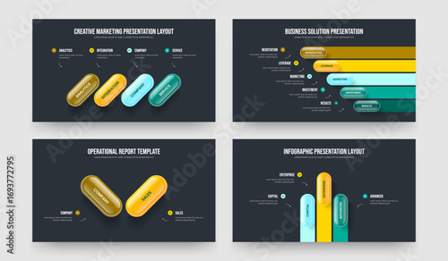 Visual Proposal 4 5 2 3 Element Infographic Slideshow Template Bundle. Business Analysis Four Five Two Three Option Diagram Presentation Design Vector Illustration Set.