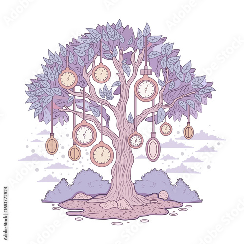 A flat style illustration representing surreal time 