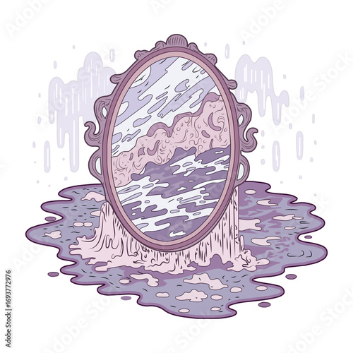 Flat style illustration representing melting mirror 
