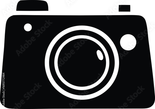 Simple modern camera icon silhouette capturing the essence of photography and visual storytelling with clear outline