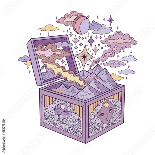 A flat style illustration representing surrealism 
