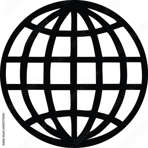 Simple black globe icon symbol representing global network communication and earth geography connection