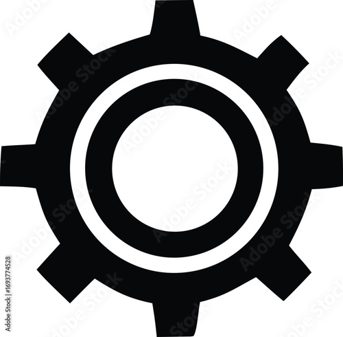 Black silhouette of a gear symbol representing industry technology and mechanical engineering concepts